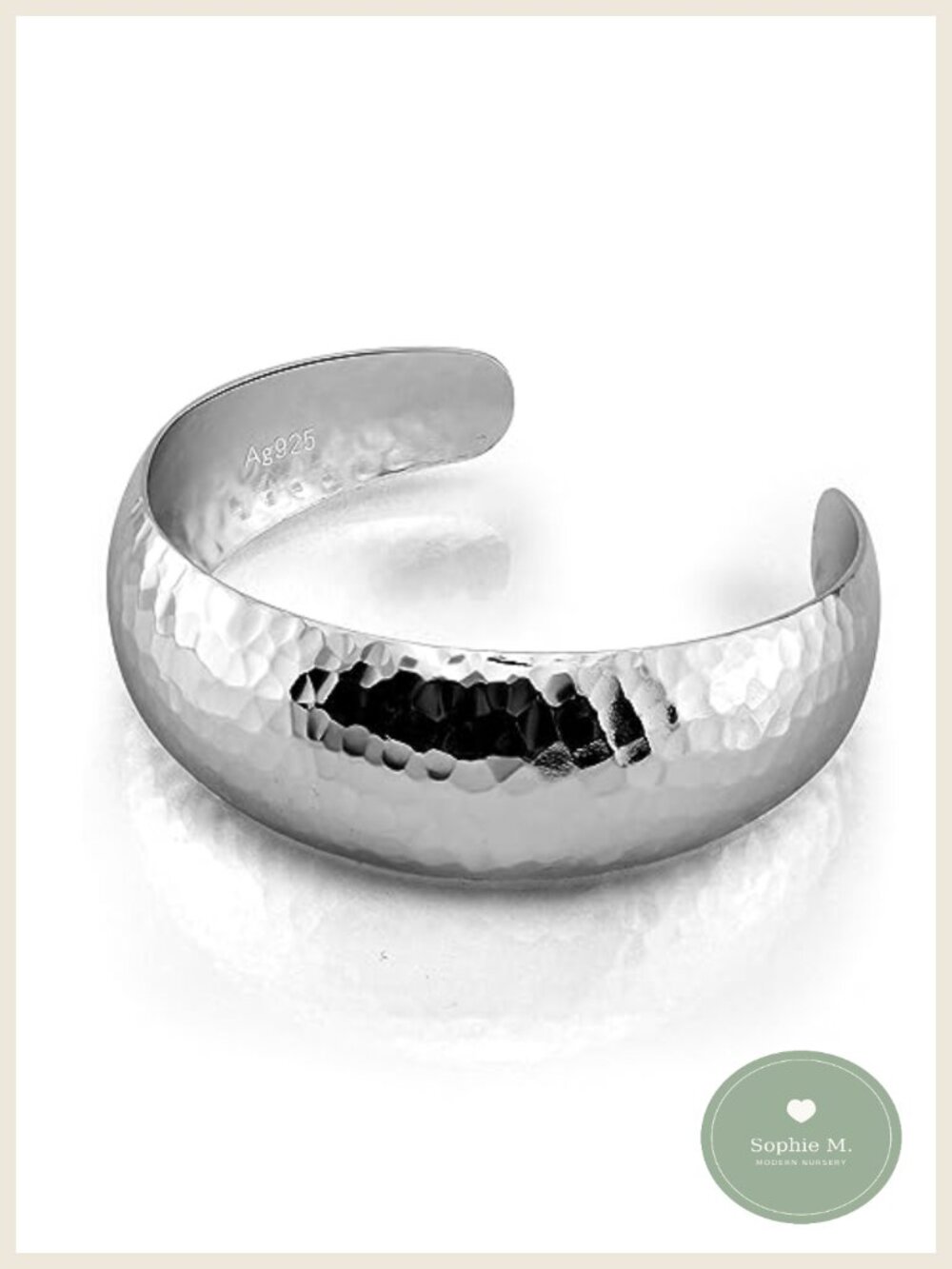 925 Sterling Silver Hammered Wide Cuff Bangle Adjustable Open Bracelet